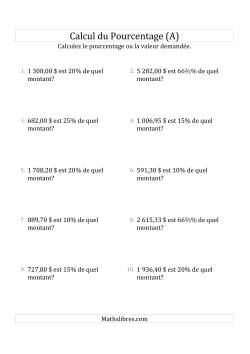 Calcul du Montant Original des Nombres Décimaux et la Sélection de Pourcentages (Sommes en Dollars)