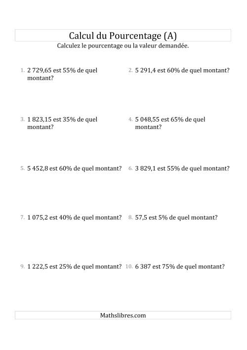 Calcul du Montant Original des Nombres Décimaux et des Pourcentages Multiples de 5 (A)