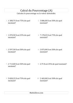 Calcul du Montant Original des Nombres Décimaux et des Pourcentages Multiples de 25 (Sommes en Dollars)