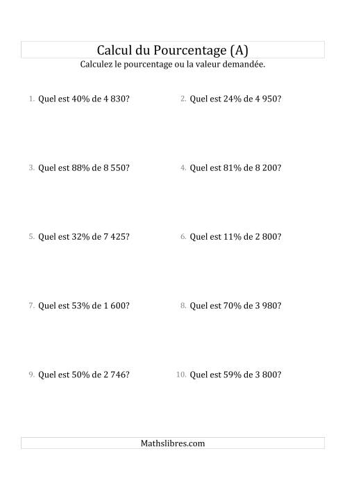 Calcul de la Valeur en Pourcentage des Nombres Entiers et des Pourcentages Variant de 1 à 99 (A)