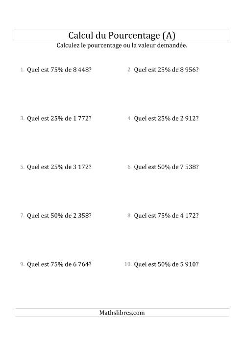 Calcul de la Valeur en Pourcentage des Nombres Entiers et des Pourcentages Multiples 25 (A)