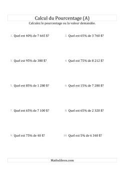 Calcul de la Valeur en Pourcentage des Nombres Entiers et des Pourcentages Multiples de 5 (Sommes en Dollars)