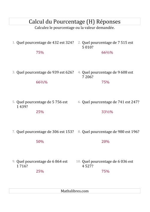 Calcul du Taux de Pourcentage des Nombres Entiers et la Sélection de Pourcentages (H) page 2