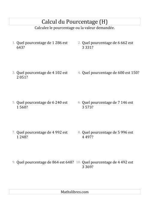 Calcul du Taux de en Pourcentage des Nombres Décimaux et des Pourcentages Multiples de 25 (H)