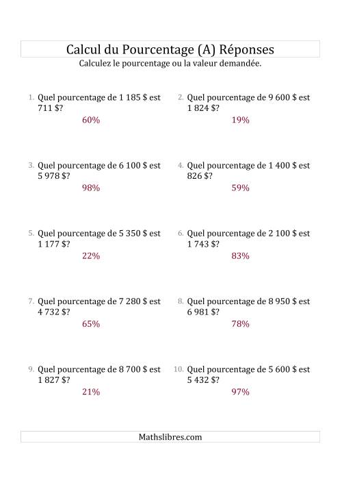 Calcul du Taux de Pourcentage des Nombres Entiers et des Pourcentages Variant de 1 à 99 (Sommes en Dollars) (A) page 2