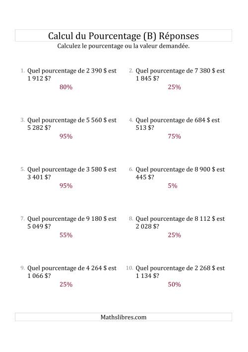 Calcul du Taux de Pourcentage des Nombres Entiers et des Pourcentages Multiples de 5 (Sommes en Dollars) (B) page 2