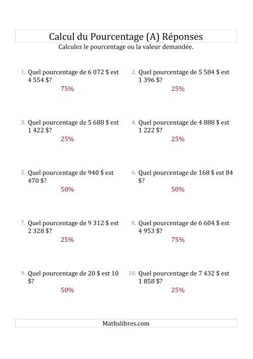 Calcul du Taux de en Pourcentage des Nombres Décimaux et des Pourcentages Multiples de 25 (Sommes en Dollars) (A) page 2