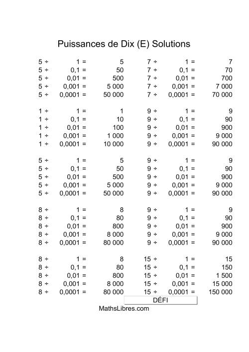 Nombres un-chiffre divisés par puissances négatives de dix (E) page 2