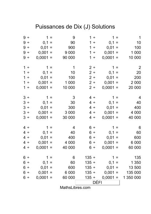 Nombres un-chiffre divisés par puissances négatives de dix (J) page 2