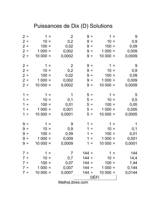 Nombres un-chiffre divisés par puissances positives de dix (D) page 2