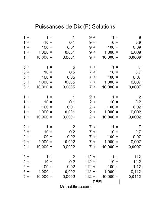 Nombres un-chiffre divisés par puissances positives de dix (F) page 2