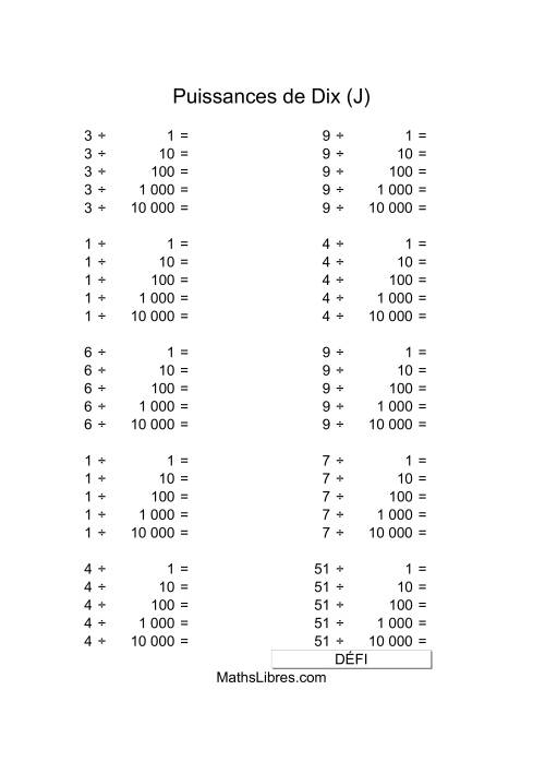 Nombres un-chiffre divisés par puissances positives de dix (J)