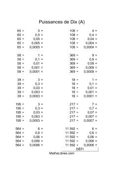 Nombres deux-chiffres divisés par multiples de puissances négatives de dix