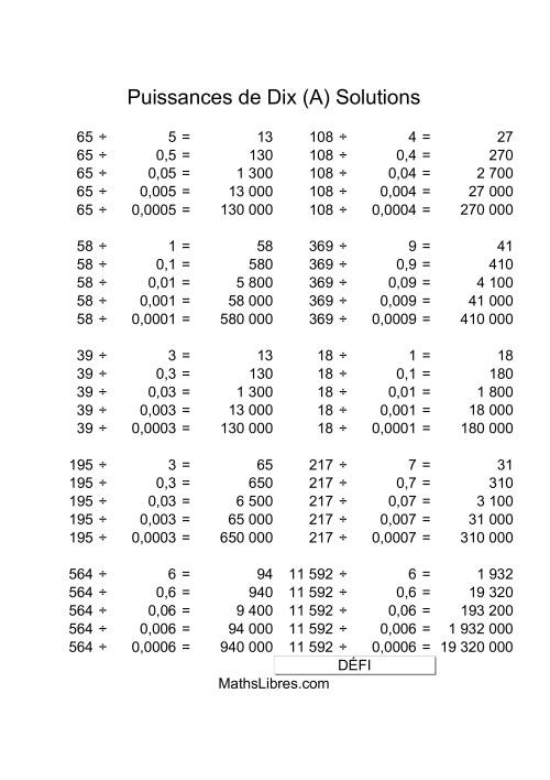 Nombres deux-chiffres divisés par multiples de puissances négatives de dix (A) page 2