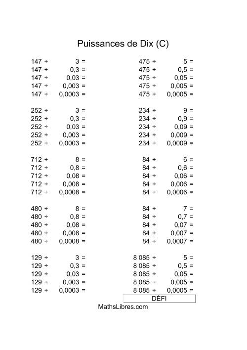 Nombres deux-chiffres divisés par multiples de puissances négatives de dix (C)