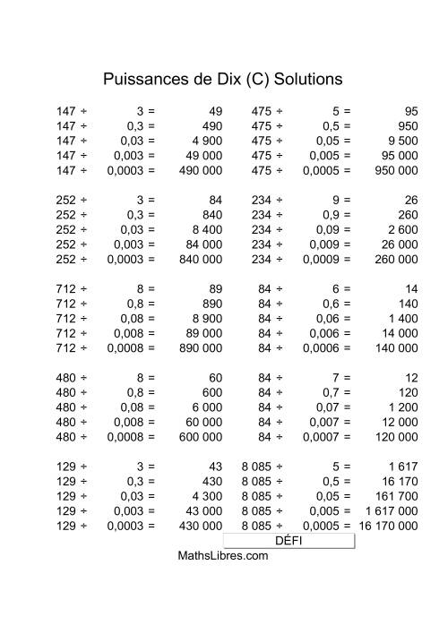 Nombres deux-chiffres divisés par multiples de puissances négatives de dix (C) page 2