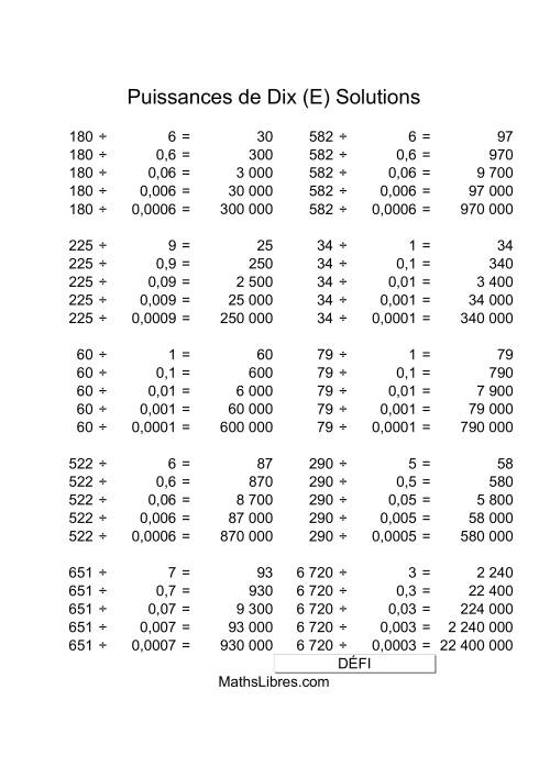 Nombres deux-chiffres divisés par multiples de puissances négatives de dix (E) page 2