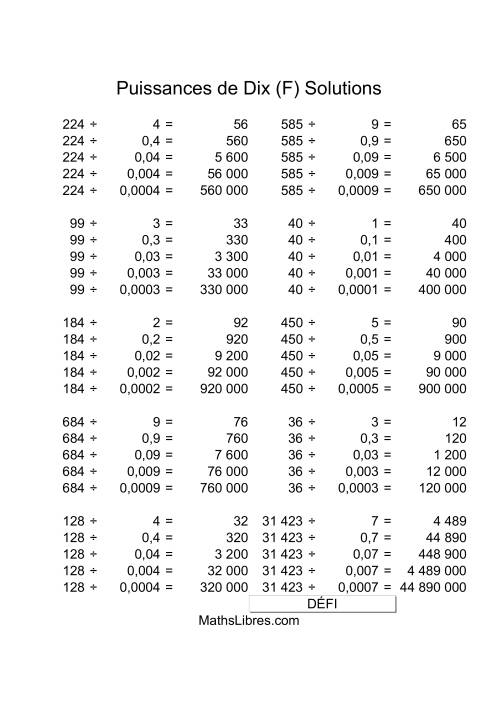 Nombres deux-chiffres divisés par multiples de puissances négatives de dix (F) page 2