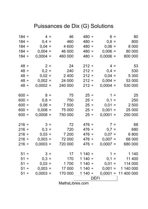 Nombres deux-chiffres divisés par multiples de puissances négatives de dix (G) page 2