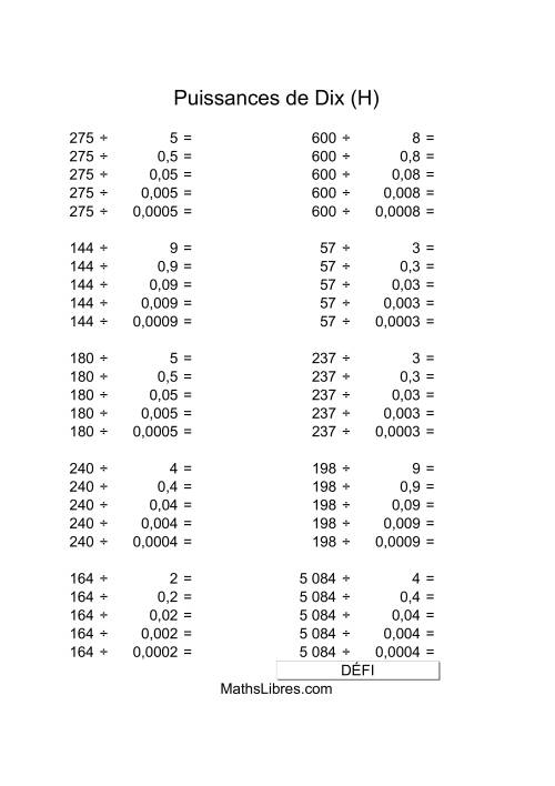 Nombres deux-chiffres divisés par multiples de puissances négatives de dix (H)