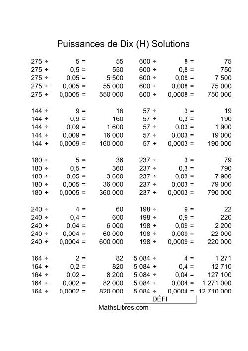 Nombres deux-chiffres divisés par multiples de puissances négatives de dix (H) page 2