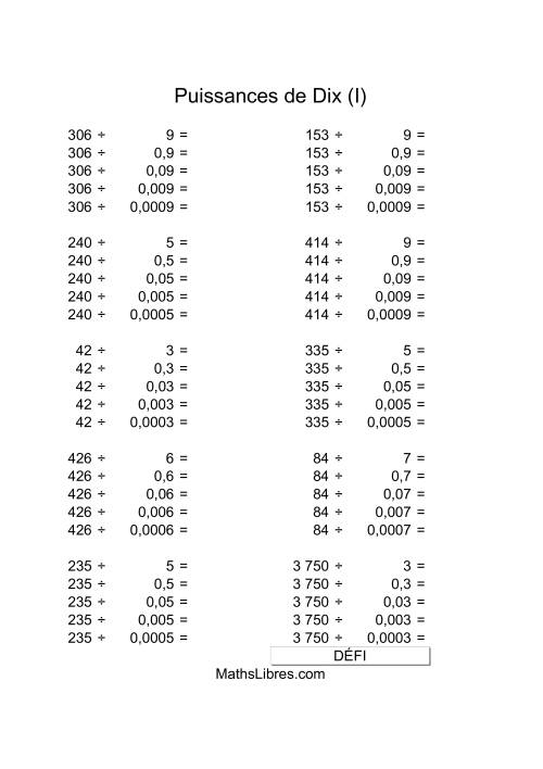 Nombres deux-chiffres divisés par multiples de puissances négatives de dix (I)