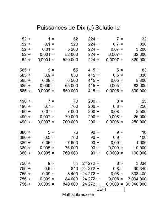 Nombres deux-chiffres divisés par multiples de puissances négatives de dix (J) page 2