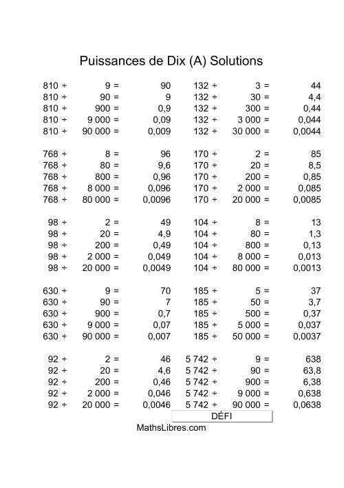 Nombres deux-chiffres divisés par multiples de puissances négatives de dix (A) page 2