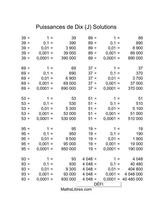 Nombres deux-chiffres divisés par puissances négatives de dix (J) page 2