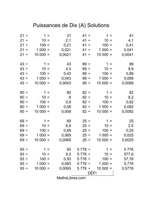 Nombres deux-chiffres divisés par puissances positives de dix (A) page 2
