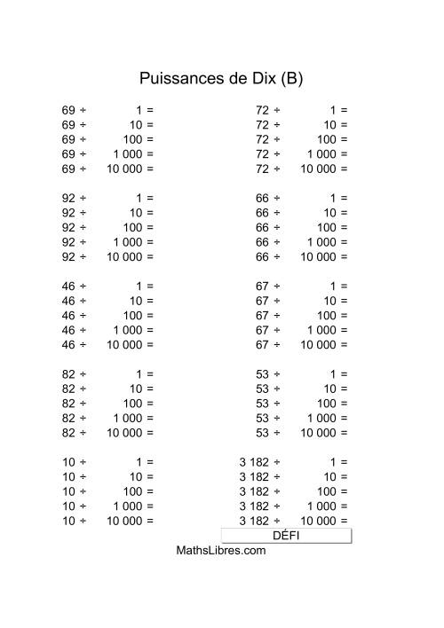 Nombres deux-chiffres divisés par puissances positives de dix (B)