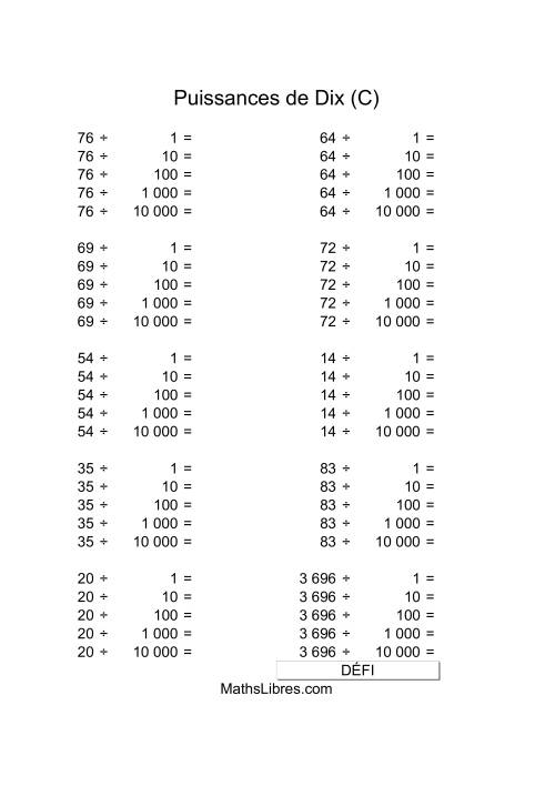 Nombres deux-chiffres divisés par puissances positives de dix (C)