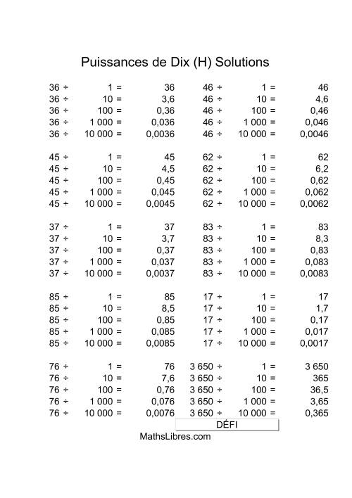 Nombres deux-chiffres divisés par puissances positives de dix (H) page 2