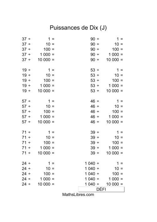 Nombres deux-chiffres divisés par puissances positives de dix (J)