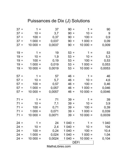 Nombres deux-chiffres divisés par puissances positives de dix (J) page 2