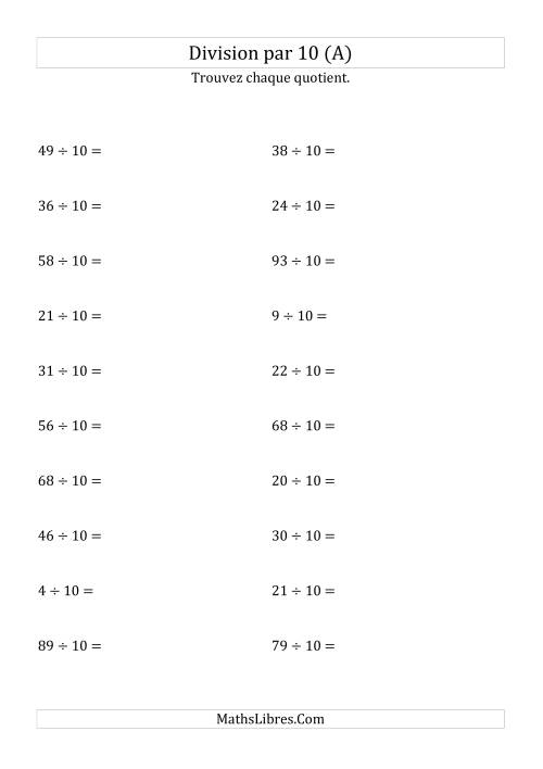 Division de nombres entiers par 10 (A)