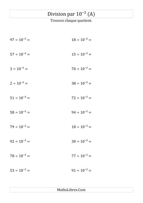 Division de nombres entiers par 10⁻² (A)
