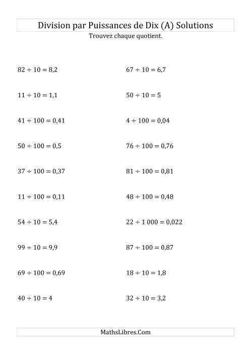 Division de nombres entiers par puissances positives de dix (forme standard) (A) page 2