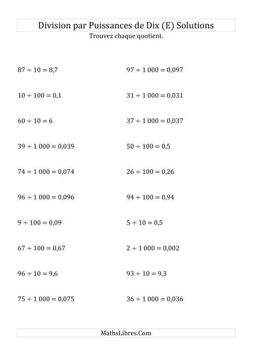 Division de nombres entiers par puissances positives de dix (forme standard) (E) page 2