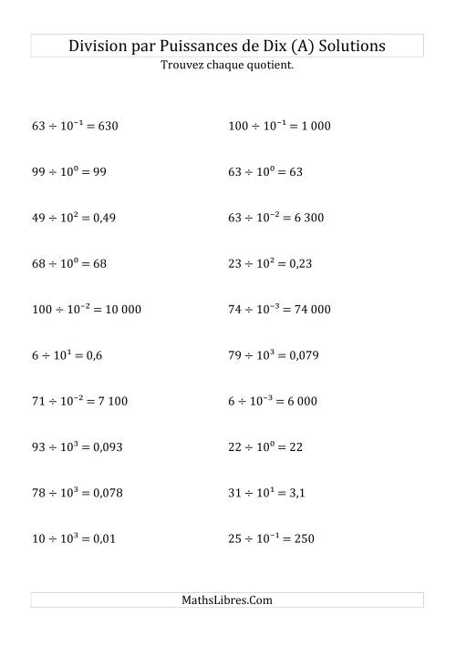 Division de nombres entiers par puissances de dix (forme exposant) (A) page 2