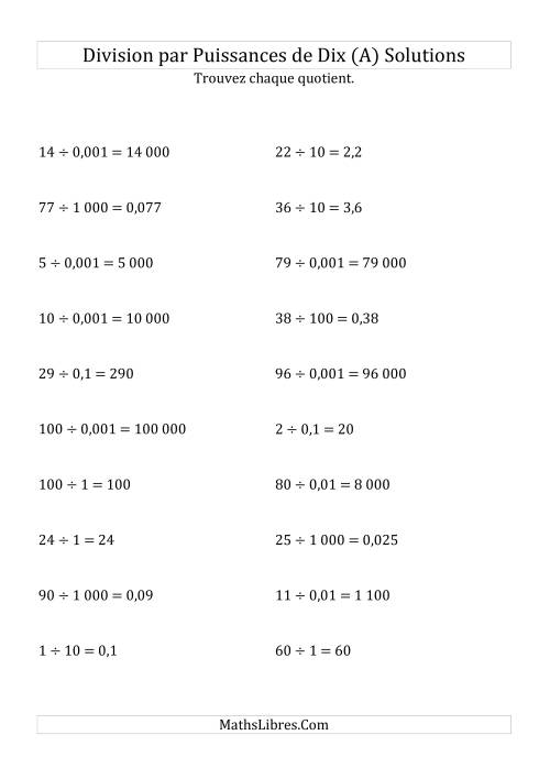 Division de nombres entiers par puissances de dix (forme décimale) (A) page 2