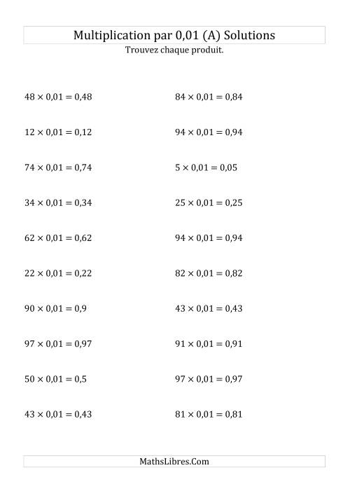 Multiplication de nombres entiers par 0,01 (A) page 2