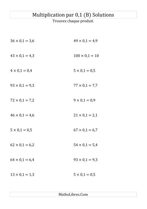 Multiplication de nombres entiers par 0,1 (B) page 2