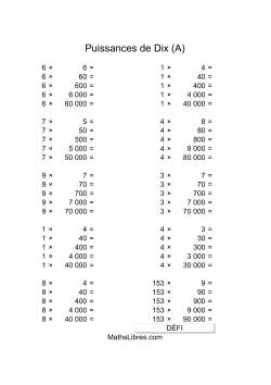 Nombres un-chiffre multipliés par multiples de puissances positives de dix