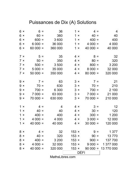 Nombres un-chiffre multipliés par multiples de puissances positives de dix (A) page 2