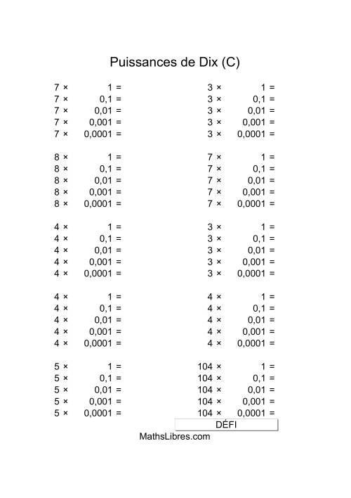 Nombres un-chiffre multipliés par puissances négatives de dix (C)