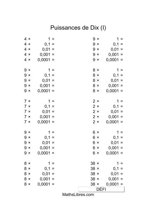 Nombres un-chiffre multipliés par puissances négatives de dix (I)