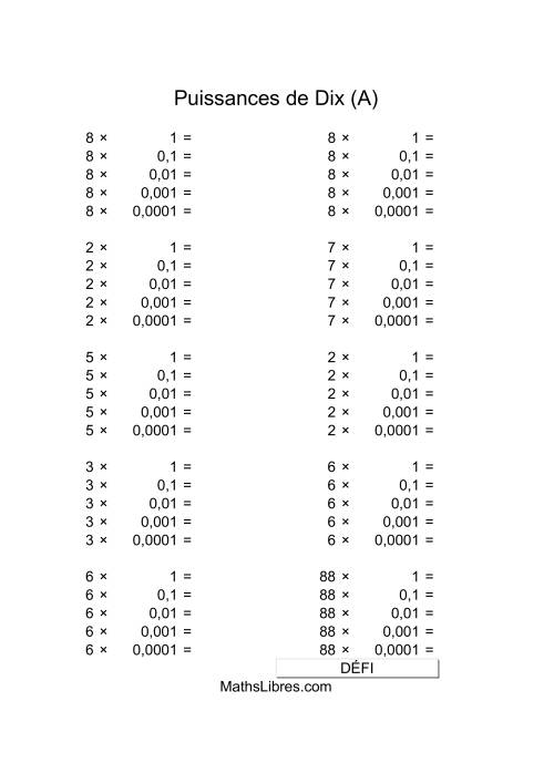 Nombres un-chiffre multipliés par puissances négatives de dix (Tout)