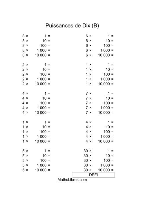 Nombres un-chiffre multipliés par puissances positives de dix (B)