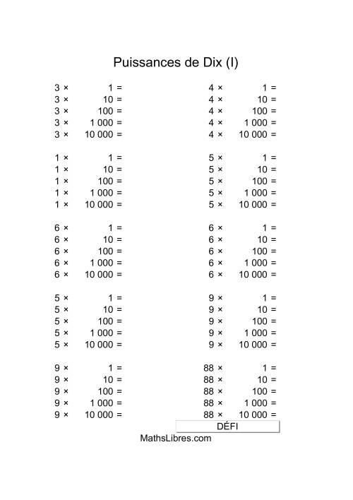 Nombres un-chiffre multipliés par puissances positives de dix (I)